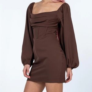 Lillie long sleeve mini dress brown princess polly